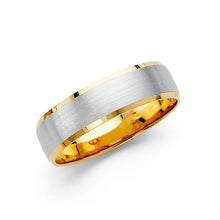 Ioka Jewelry - 14K Two Tone White and Yellow Gold 5mm Sand Polished Wedding Band Ring