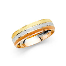 Ioka Jewelry - 14K Tri Color Gold 6mm Sand Blast Wedding Band Ring