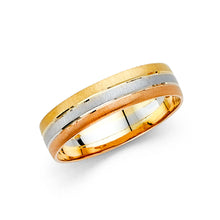 Ioka Jewelry - 14K Tri Color Gold 6mm Sand Polished Wedding Band Ring