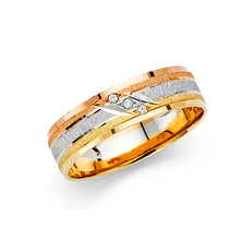 Ioka Jewelry - 14K Tri Color Gold 6mm 1Line Cubic Zirconia CZ Wedding Band Ring
