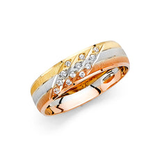 Ioka Jewelry - 14K Tri Color Gold 6mm 3Line Cubic Zirconia CZ Wedding Band Ring