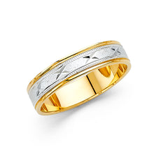 Ioka Jewelry - 14K Two Tone White and Yellow Gold 5mm Diamond Cut Wedding Band Ring