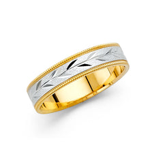 Ioka Jewelry - 14K Two Tone White and Yellow Gold 5mm Diamond Cut Wedding Band Ring