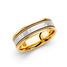 Ioka Jewelry - 14K Two Tone White and Yellow Gold 6mm Hammer Rope Wedding Band Ring