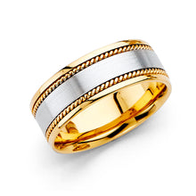 Ioka Jewelry - 14K Two Tone White and Yellow Gold 8mm Satin Rope Wedding Band Ring