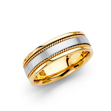 Ioka Jewelry - 14K Two Tone White and Yellow Gold 6mm Satin Rope Wedding Band Ring