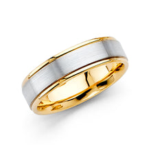 Ioka Jewelry - 14K Two Tone White and Yellow Gold 6mm Brushed Wedding Band Ring