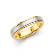 Ioka Jewelry - 14K Two Tone White and Yellow Gold 4mm Brushed Wedding Band Ring