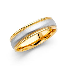 Ioka Jewelry - 14K Two Tone White and Yellow Gold 6mm Brushed Wedding Band Ring