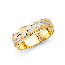 Ioka Jewelry - 14K Two Tone White and Yellow Gold 6mm Diamond Cut Wedding Band Ring