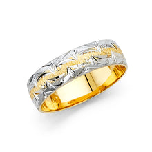 Ioka Jewelry - 14K Two Tone White and Yellow Gold 6mm Diamond Cut Wedding Band Ring