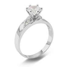 Ioka Jewelry - 1 Ct. Cubic Zirconia CZ Solitaire Round Cut 4MM Engagement Ring Solid 14K White Gold With Stones on Band