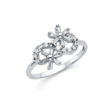 Ioka Jewelry - Solid 14K White Gold Two Cubic Zirconia CZ Flower Ring for Women