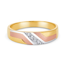 Ioka Jewelry - 14K Tri Color Solid Gold Cubic Zirconia CZ Ring Men's Band