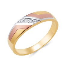 Ioka Jewelry - 14K Tri Color Solid Gold Cubic Zirconia CZ Ring Men's Band