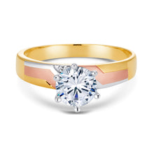 Ioka Jewelry - 14K Tri Color Solid Gold Cubic Zirconia CZ Wedding - ENGAGEMENT RING ONLY