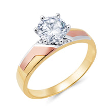 Ioka Jewelry - 14K Tri Color Solid Gold Cubic Zirconia CZ Wedding - ENGAGEMENT RING ONLY