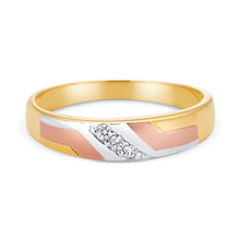 Ioka Jewelry - 14K Tri Color Solid Gold Cubic Zirconia CZ Women's - WEDDING BAND ONLY