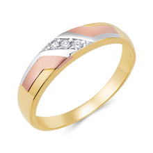 Ioka Jewelry - 14K Tri Color Solid Gold Cubic Zirconia CZ Women's - WEDDING BAND ONLY
