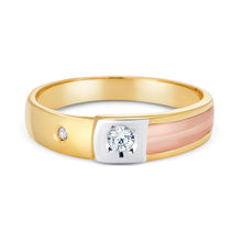Ioka Jewelry - 14K Tri Color Solid Gold Cubic Zirconia CZ Ring Men's Band