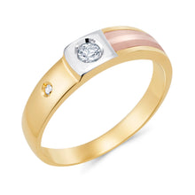 Ioka Jewelry - 14K Tri Color Solid Gold Cubic Zirconia CZ Ring Men's Band