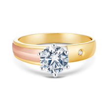 Ioka Jewelry - 14K Tri Color Solid Gold 1 Ct. Round Cut Cubic Zirconia CZ Wedding Engagement Ring Set