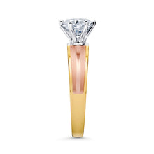 Ioka Jewelry - 14K Tri Color Solid Gold 1 Ct. Round Cut Cubic Zirconia CZ Wedding - ENGAGEMENT RING ONLY