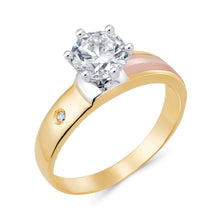 Ioka Jewelry - 14K Tri Color Solid Gold 1 Ct. Round Cut Cubic Zirconia CZ Wedding Engagement Ring Set