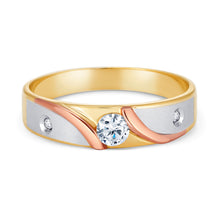 Ioka Jewelry - 14K Tri Color Solid Gold Cubic Zirconia CZ Ring Men's Band