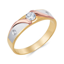 Ioka Jewelry - 14K Tri Color Solid Gold Cubic Zirconia CZ Ring Men's Band