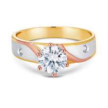 Ioka Jewelry - 14K Tri Color Solid Gold 1 Ct. Round Cut Cubic Zirconia CZ Wedding - ENGAGEMENT RING ONLY