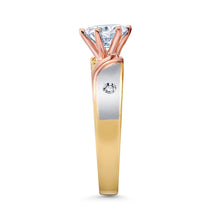 Ioka Jewelry - 14K Tri Color Solid Gold 1 Ct. Round Cut Cubic Zirconia CZ Wedding - ENGAGEMENT RING ONLY