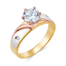 Ioka Jewelry - 14K Tri Color Solid Gold 1 Ct. Round Cut Cubic Zirconia CZ Wedding - ENGAGEMENT RING ONLY