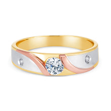 Ioka Jewelry - 14K Tri Color Solid Gold 1 Ct. Round Cut Cubic Zirconia CZ Wedding Engagement Ring Set