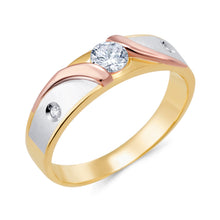 Ioka Jewelry - 14K Tri Color Solid Gold 1 Ct. Round Cut Cubic Zirconia CZ Wedding Engagement Ring Set