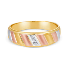 Ioka Jewelry - 14K Tri Color Solid Gold Cubic Zirconia CZ Ring Men's Band