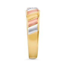Ioka Jewelry - 14K Tri Color Solid Gold Cubic Zirconia CZ Ring Men's Band