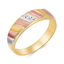 Ioka Jewelry - 14K Tri Color Solid Gold Cubic Zirconia CZ Ring Men's Band