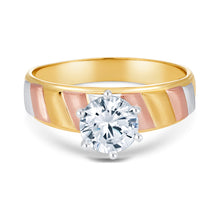 Ioka Jewelry - 14K Tri Color Solid Gold 1 Ct. Round Cut Solitaire Cubic Zirconia CZ Wedding - ENGAGEMENT RING ONLY