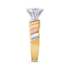 Ioka Jewelry - 14K Tri Color Solid Gold 1 Ct. Round Cut Solitaire Cubic Zirconia CZ Wedding - ENGAGEMENT RING ONLY