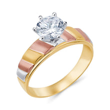 Ioka Jewelry - 14K Tri Color Solid Gold 1 Ct. Round Cut Solitaire Cubic Zirconia CZ Wedding - ENGAGEMENT RING ONLY