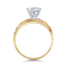 Ioka Jewelry - 14K Tri Color Solid Gold 1 Ct. Round Cut Solitaire Cubic Zirconia CZ Wedding - ENGAGEMENT RING ONLY