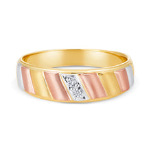 Ioka Jewelry - 14K Tri Color Solid Gold Cubic Zirconia CZ Women's - WEDDING BAND ONLY
