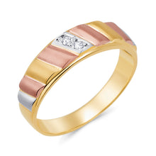 Ioka Jewelry - 14K Tri Color Solid Gold Cubic Zirconia CZ Women's - WEDDING BAND ONLY