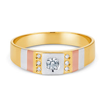 Ioka Jewelry - 14K Tri Color Solid Gold Cubic Zirconia CZ Ring Men's Band