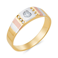 Ioka Jewelry - 14K Tri Color Solid Gold Cubic Zirconia CZ Ring Men's Band