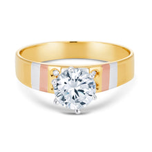 Ioka Jewelry - 14K Tri Color Solid Gold 1 Ct. Round Cut Cubic Zirconia CZ Wedding Engagement Ring Set