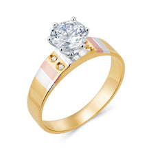 Ioka Jewelry - 14K Tri Color Solid Gold 1 Ct. Round Cut Cubic Zirconia CZ Wedding - ENGAGEMENT RING ONLY