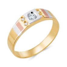 Ioka Jewelry - 14K Tri Color Solid Gold Cubic Zirconia CZ Women's - WEDDING BAND ONLY
