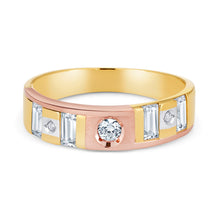 Ioka Jewelry - 14K Tri Color Solid Gold Cubic Zirconia CZ Ring Men's Band